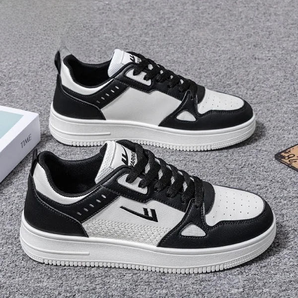 

Breathable Sport Shoes Unisex Summer Fashionable Versatile Student White Sneakers Leather Splicing round Toe PVC Outsole