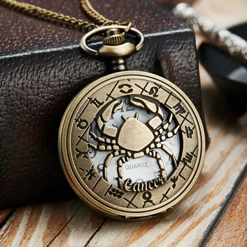 12 Constellatie Retro Zakhorloge Mannen Vrouwen Dier Fob Horloges Pisces Leeuw Schorpioen Taurus Gemini Boogschutter Ketting Klok