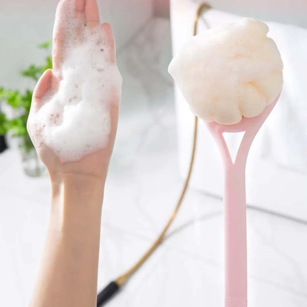 Doccia esfoliante manico lungo spazzola da bagno accessori per il bagno Scrubber per il corpo spazzola da bagno lunga rosa curva in Nylon rosa