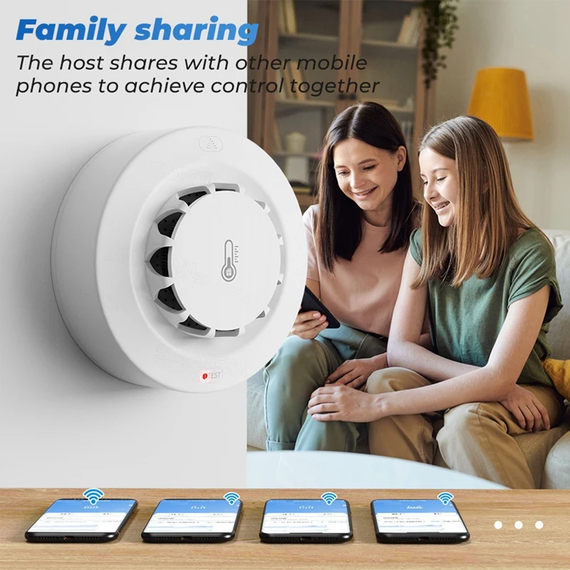 Temperature And Humidity Alarm Home Security Smoke Alarm App Control For Home Lounge