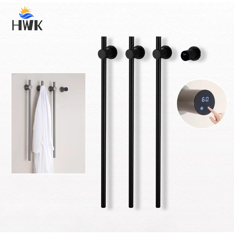 Bathroom Black Electric Towel Rack Hidden Wire Bath Towel Rail Smart Touch Control Towel Warmer Stainless Steels Bathrobe Dryer