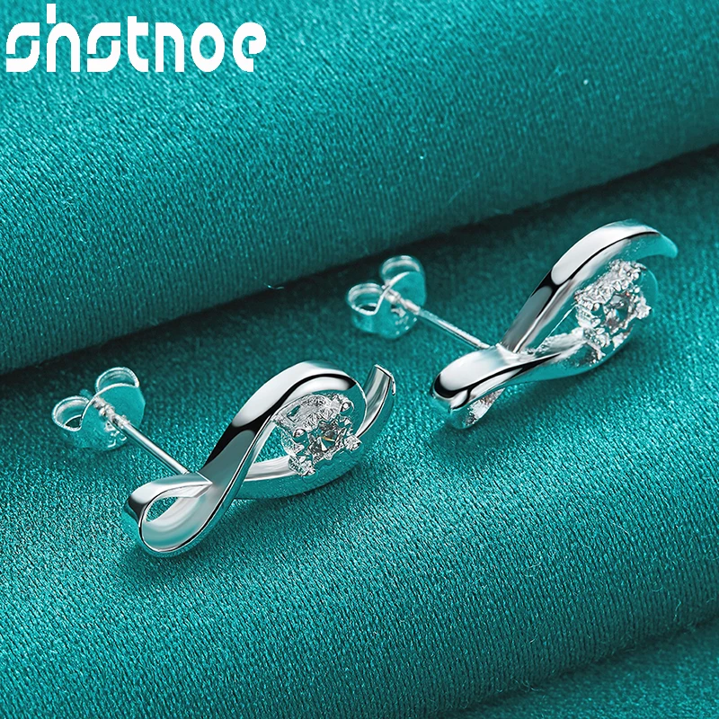 

925 Sterling Silver 6*18mm AAA Zircon Number 8 Shape Stud Earrings Fashion Jewelry For Women Bridal Wedding Birthday Accessories