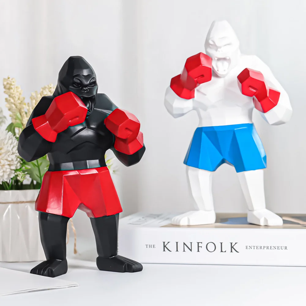 24cm Creative Boxing King Kong Sculpture Fashion Gorilla Animal Character Figurine Orangutan Home Decoration Desk Decor and Gift