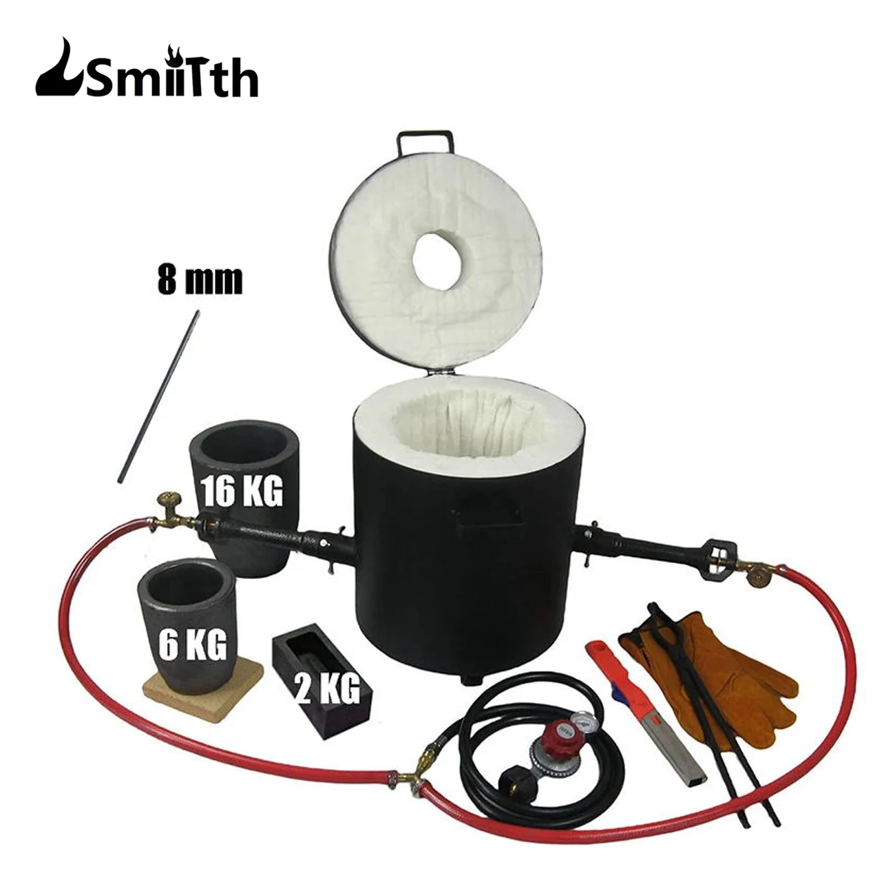 

LSMIITTH 16KG&6KG Gas Metal Melting Furnace Smelter Kit Dual Propane Forge Burner With 2 Crucibles Foundary Tongs Casting Tools