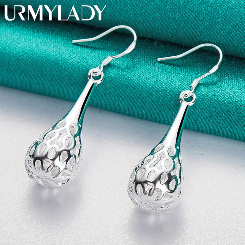 

URMYLADY 925 Sterling Silver Hollow Water Drop Earrings Eardrop for Women Fashion Wedding Engagement Charm Jewelry