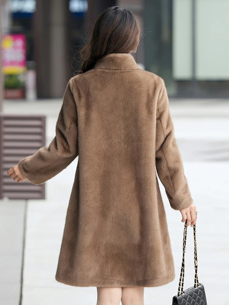 New Women Autumn Winter Fur Coat Fashion Stand Collar Long Sleeve Loose Thick Fur Coat Environmentally Friendly Fur coat