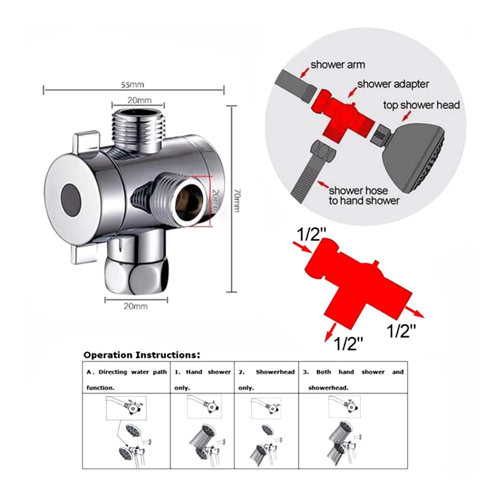 

G1 2 Adjustable Three Way Diverter Universal Arm Mounted ABS Valve Bathroom Accessories Water Control