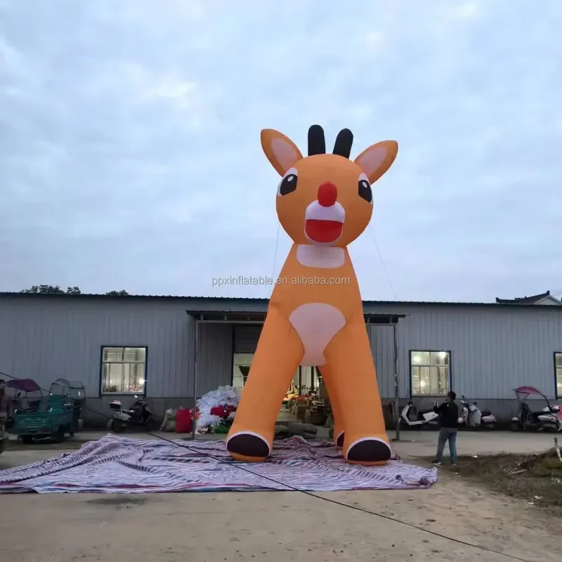 for Outdoor Giant Christmas Decoration Cute Red Nosed Inflatable Reindeer