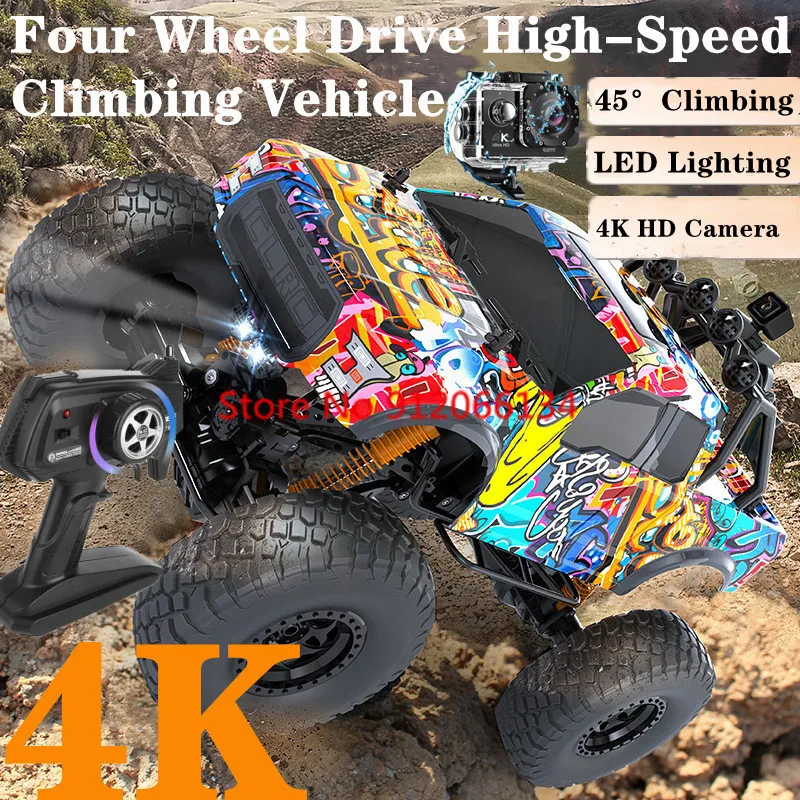 4K HD Camera 1:8 Large High Speed Remote Control Truck 2.4G 46CM 4WD LED Lighting Suspension Shock Absorbers RC Toy Car Boy Gift