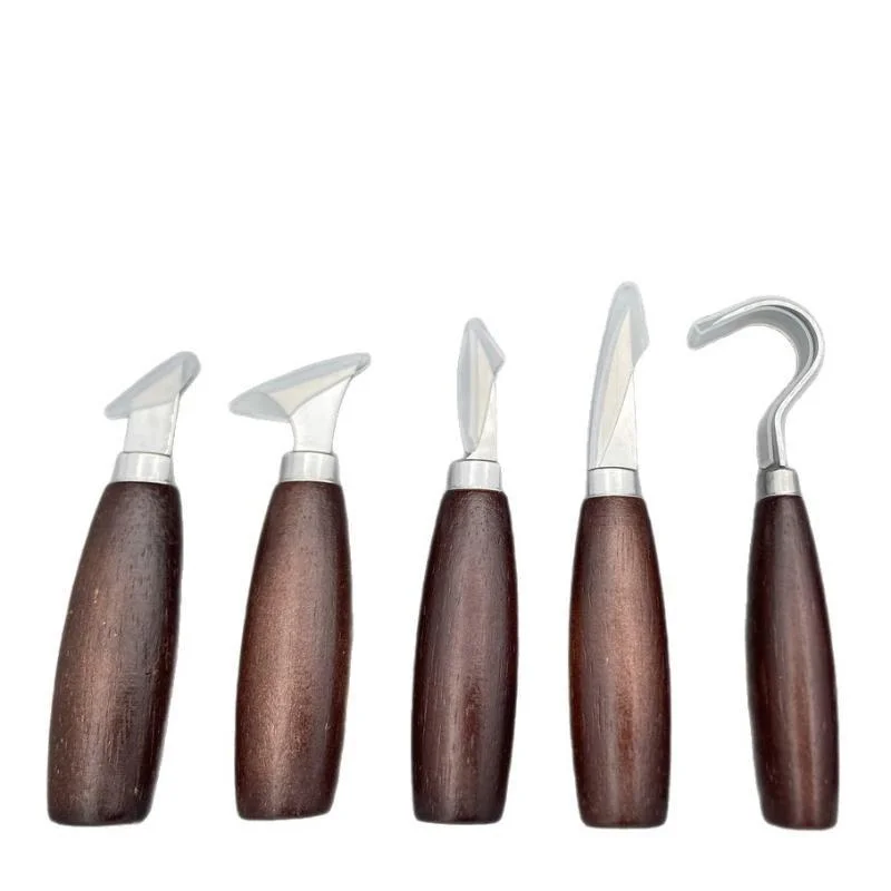 

5pc Wood Carving Tools Set Oak Handle Curved Knife For Arts Crafts Tools For Hand Carving Wood Sharp Portable Natural Wood Color