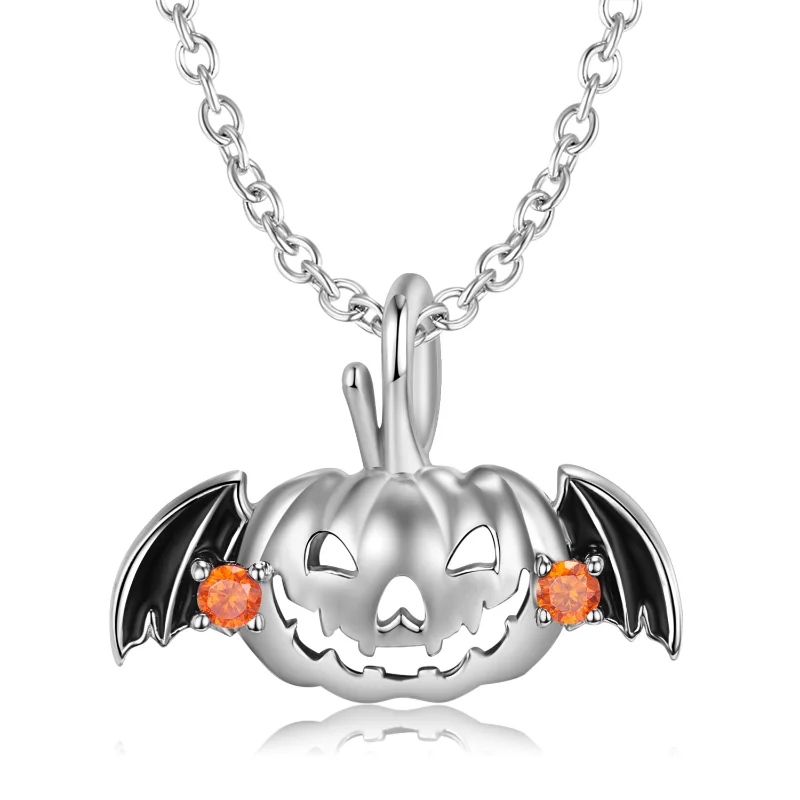 Hollow flying pumpkin necklace S925 pure silver drip glue European and American popular exquisite Halloween decoration