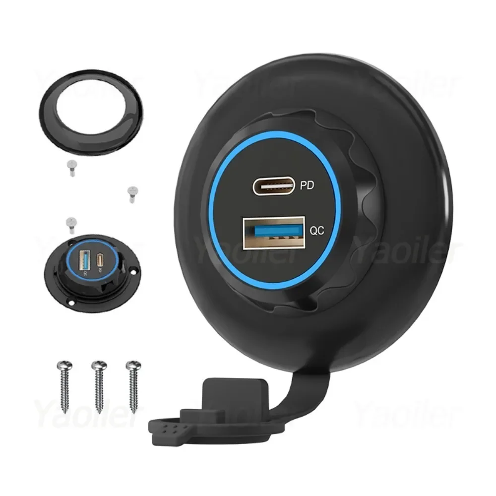 NEUE 12V Dual-USB-Autosteckdose Schnellladegerät QC3 PD Typ C Adapter mit LED-Anzeige für Boot, Marine, Wohnmobil
