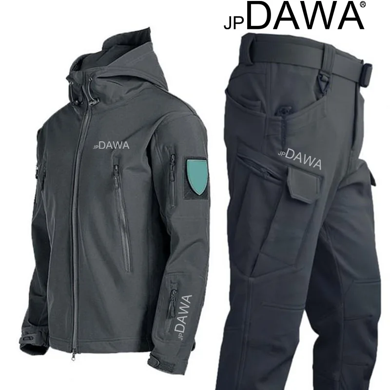 jp Dawa Winter Fishing Suit Men\'s Mountaineering Shark Skin Military Uniform Warm Wool Soft Shell Windproof Waterproof Jacket