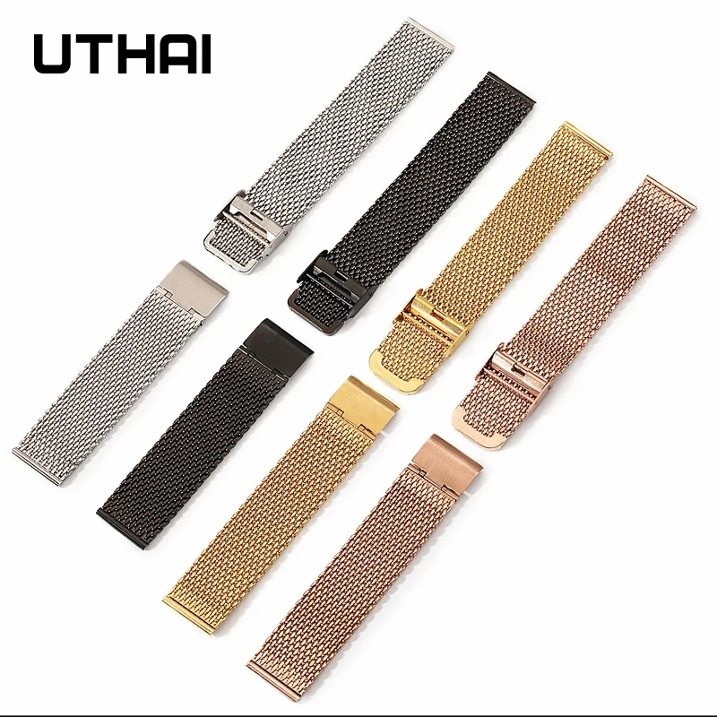 UTHAI P66 Watch Strap Stainless Steel Strap 1.0 Wire Milanese Mesh Strap 18mm 20mm 22mm 24mm Band Wristband Smart Watch