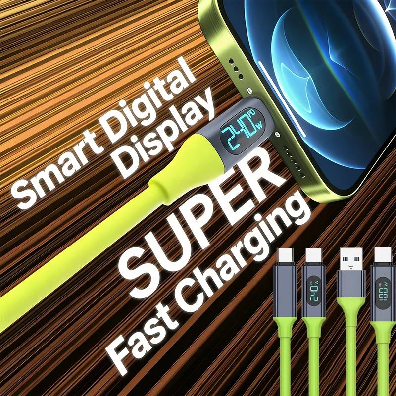 240W Type C to Type C 1.5M Cable Phone Super Fast Charging Cable With LED Display USB To Type-C Data Cord For iPhone Xiaomi Vivo