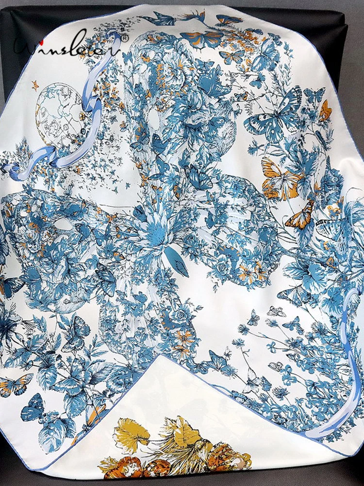 

Winsleter-Женский элегантный шарф из 100% натурального шелка 18 мм, 88*88 см с принтом бабочки, винтажный шикарный платок для подарков маме, зима 2025 года A5D220CC