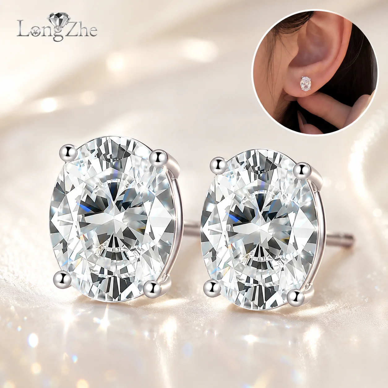 Oval Moissanite Stud Earrings for Women 0.5/1/2CT Each S925 Sterling Silver D Color VVS1 GRA Certified