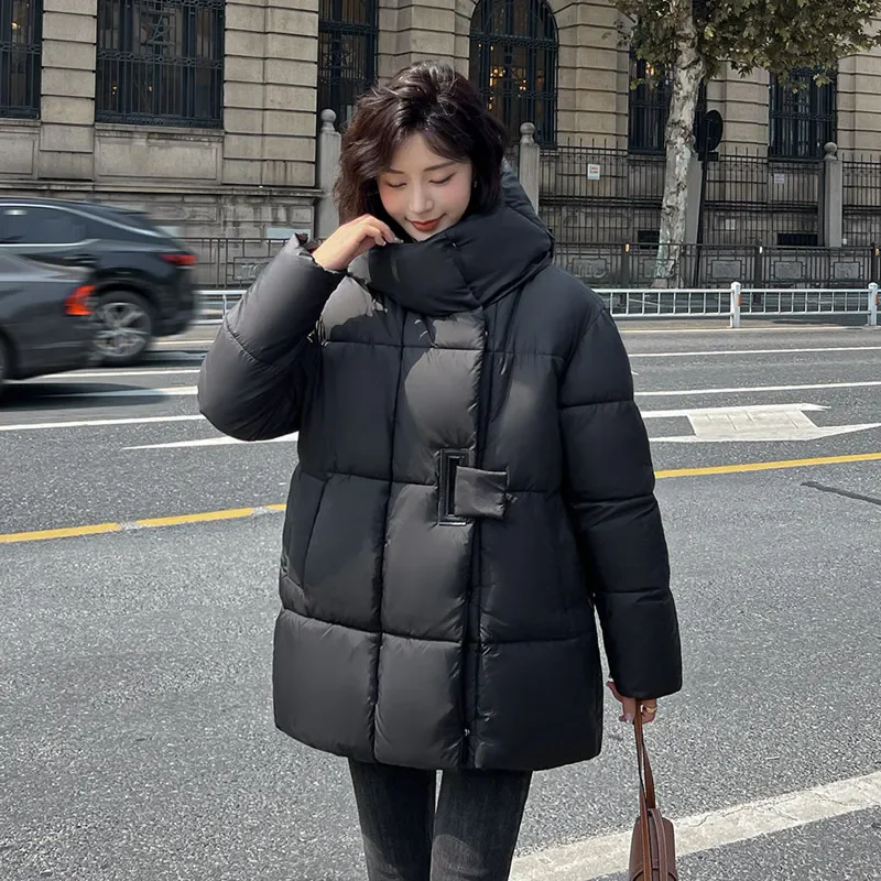 Winter Chic Hooded Down Cotton Puffer Parka Coats Women Loose Solid Thicken Warm Jacket Female New Fashion Zippers Outwear 2024