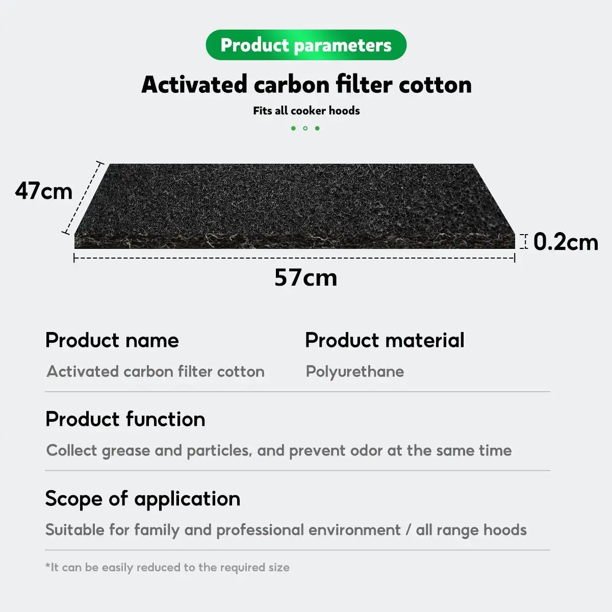 5PCS 57x47cm Cooker Hood Extractor Activated Carbon Filter Cotton For Smoke Exhaust Ventilator Home Kitchen Range Hood Parts