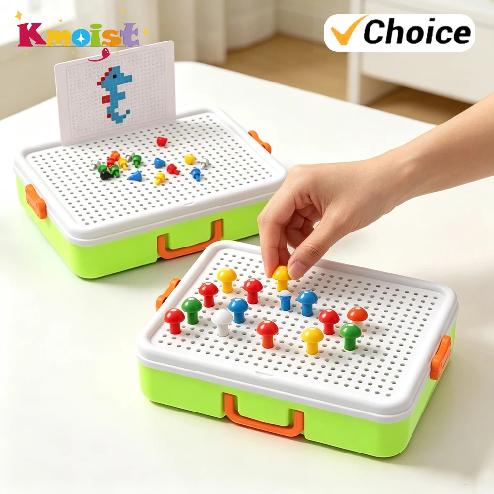 3D Mushroom Nail Peg Puzzle Children's Diy Construction Large Bean Assembly with Storage Box Insertion Fun Puzzle Toys Kid Gifts