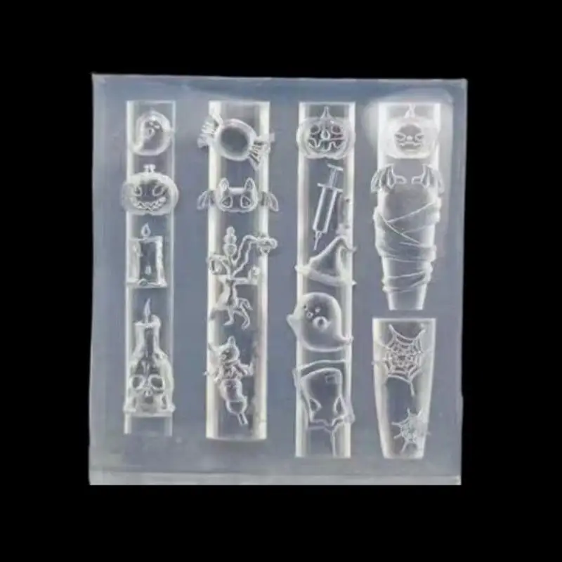 Halloween 3D Stampo per unghie in silicone Zucca Teschio Pipistrello Fantasma Ragnatela Modelli per unghie Strumenti di design per manicure Decorazione per unghie fai da te
