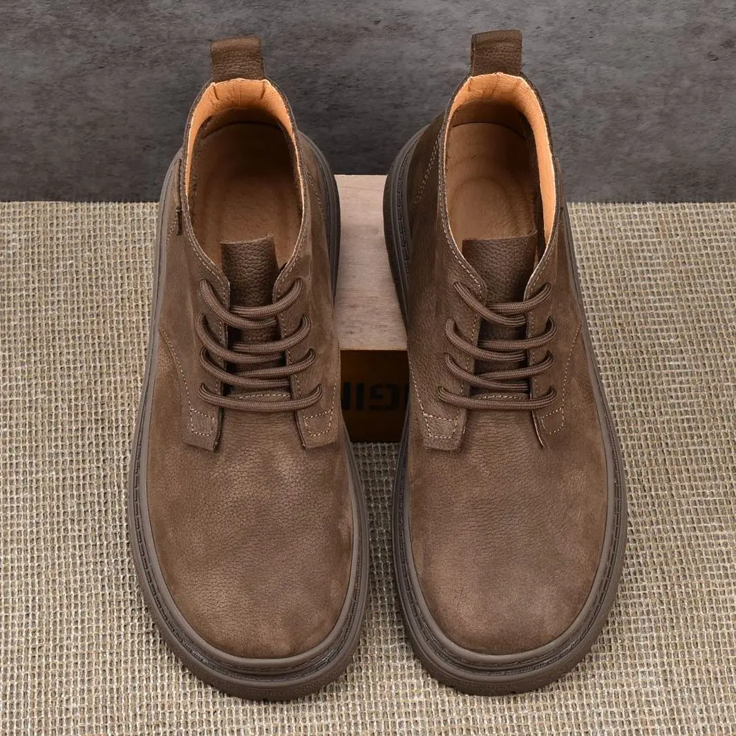 Botas de trabajo de cuero de vaca con forro de ante, botas de motociclista, botas de estilo vaquero, calzado informal para hombre, calzado para actividades al aire libre, botas de senderismo.