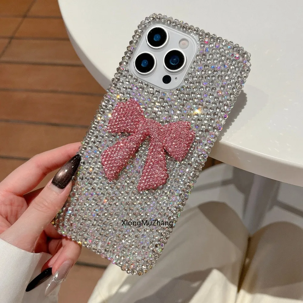 Bling Diamant Kristall Schleife Glitzer Handyhülle für iPhone 16 15 14 13 12 18 17 Pro Max 11 Stoßfeste Stilvolle Rückseiten-Schutzhülle – Detail 3