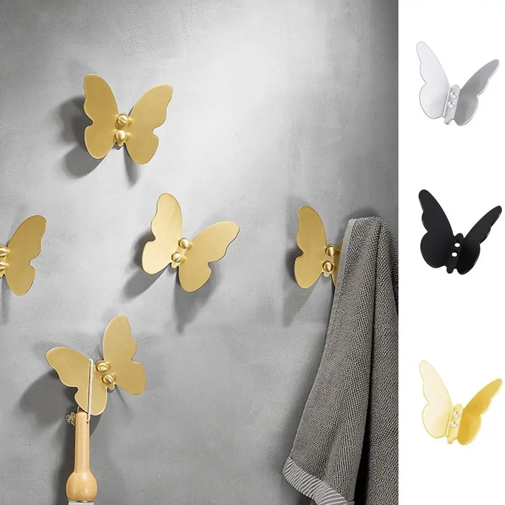 Stainless Steel Butterfly Shaped Wall Hanger Three-dimensional Gold/Silver/Black Butterfly Wall Hooks Wall Mounted