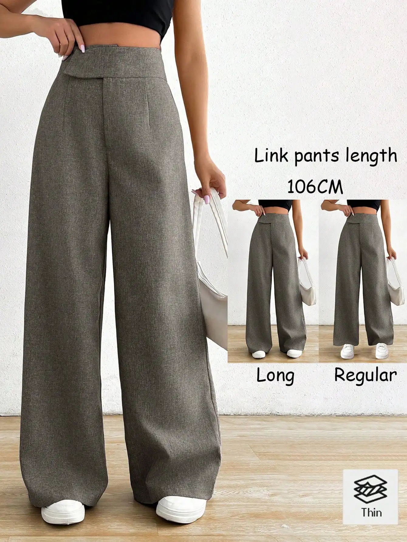 

Women High-Waisted Asymmetrical Waist Loose Wide Leg Pants - Gray
