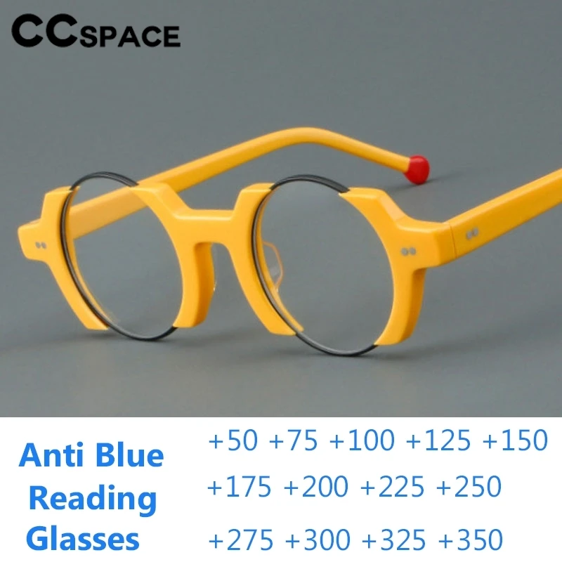 Semi-Rimless Acetate Anti Blue Light Reading Glasses Top Quality Retro Rivet Resin Presbyopic Spectacles Custom+50~+600 #301778