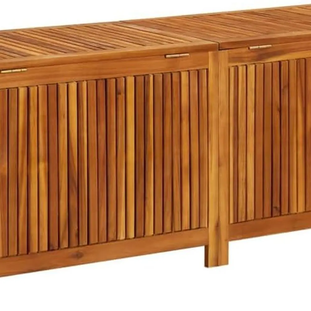Caixa de deck de madeira de acácia - 59 x 19,6 x 22,8, armazenamento para pátio externo, almofada e organizador de ferramentas de jardim, marrom