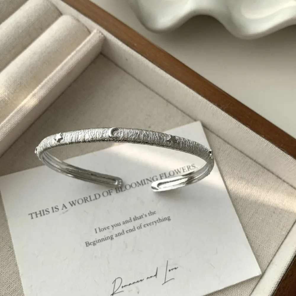 French Style Brushed Finish Open Bracelet Gold Silver Color Stars Moon Chic Bracelet Cuff Wristband WomenGift Giving