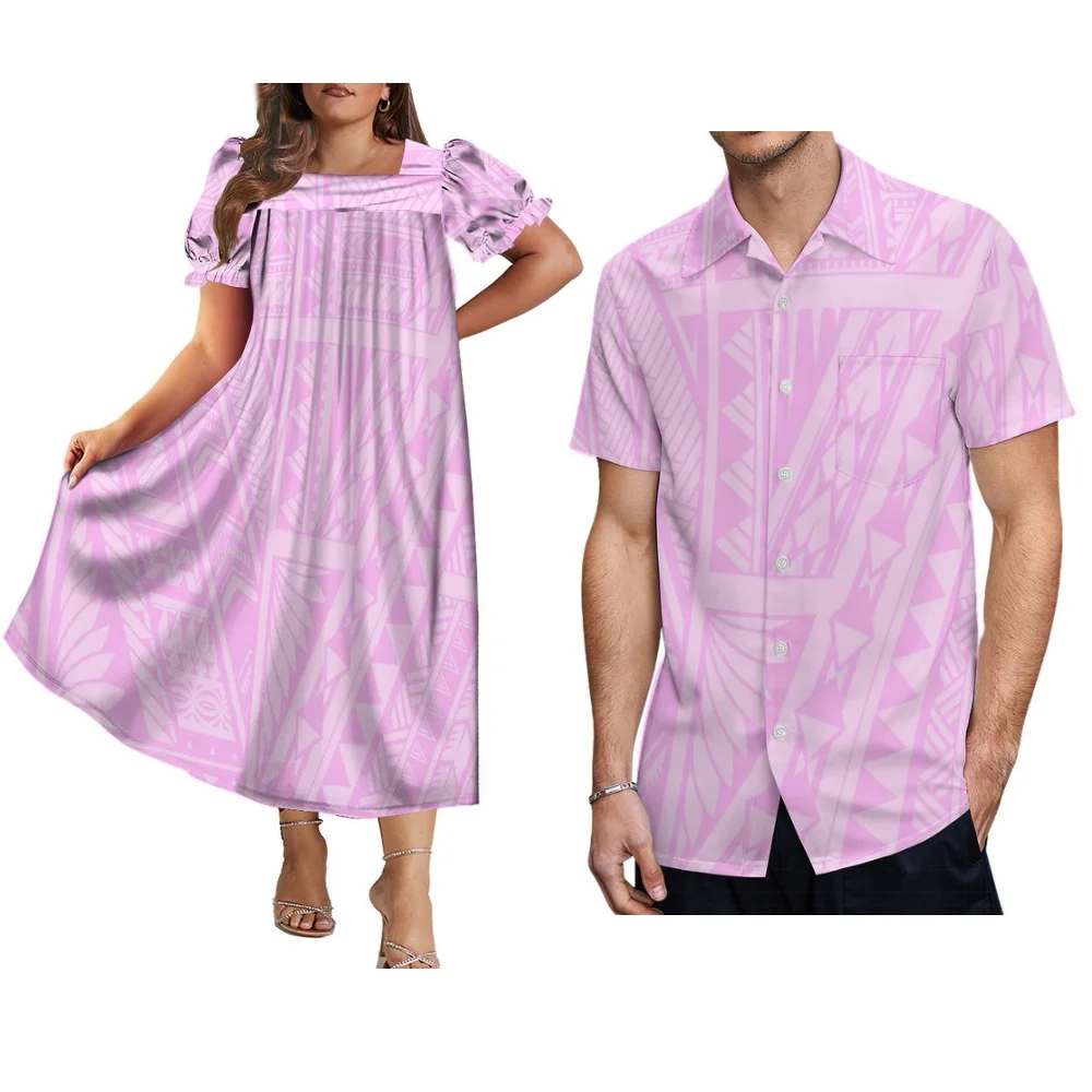 High-Quality Mumu Couple'S Outfit Polynesian Island Style Hawaiian Women'S Dress And Men'S Shirt Micronesian Ethnic Style