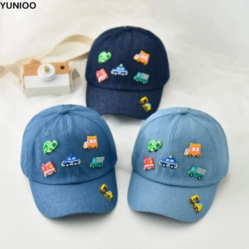 

Fashion Cartoon Children Sports Hats Vehicles Pattern Denim Toddler Peaked Caps Cute Breathable Kids Baseball Caps School Use