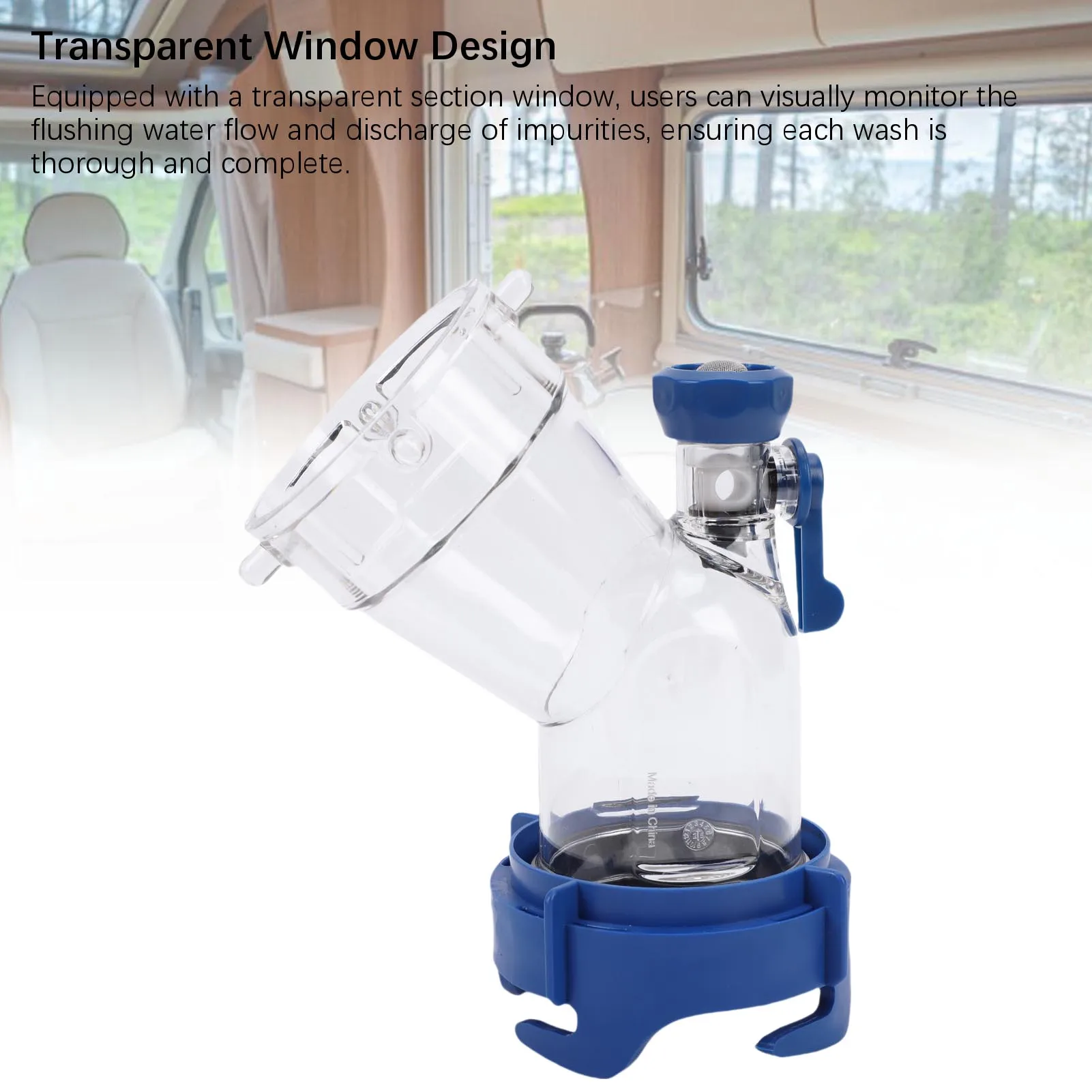45 Degree RV Tank Rinser, Must Have Sewer Adapter for RV Sanitation, Transparent Sewer Tank Adapter with Valve Built-in Gasket
