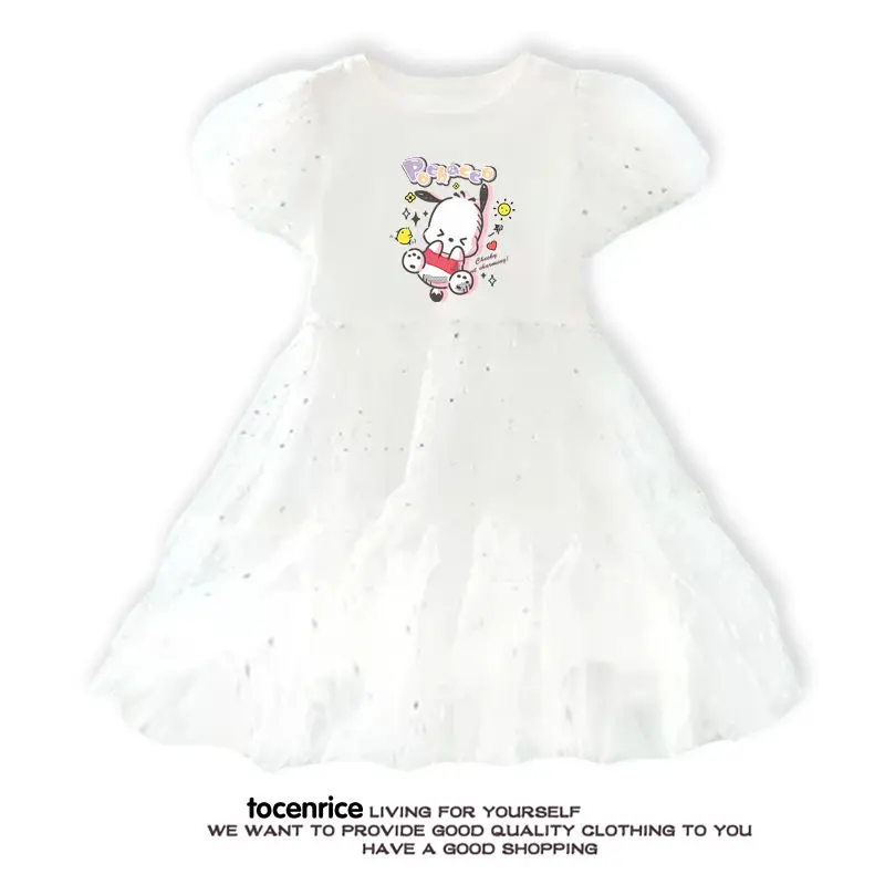 Hallo Kittys Kinder Sommer Kurzarm Kleid Sanrios meine Melodie Kuromi Cinna moroll Mädchen süße Party Prinzessin Kleider Gaze Rock