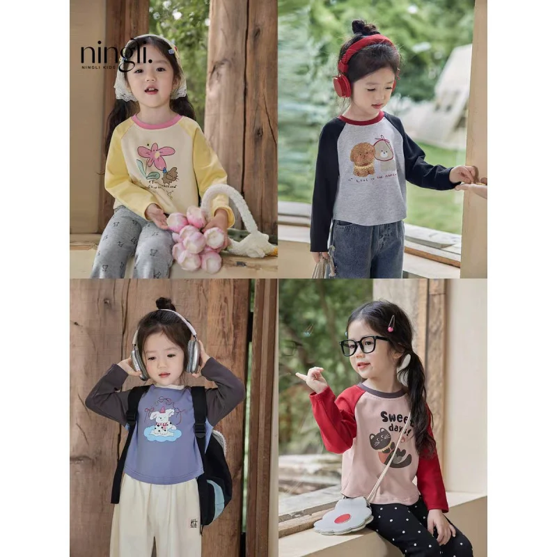 

2025New Baby Girl Long SleevetT-shirt for Girls with Raglan Sleeves, New Spring and Autumn Baby Girl Top, Trendy
