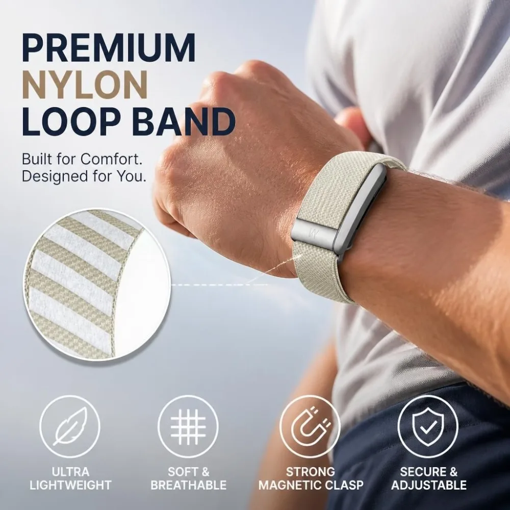 White Black Letter Print Nylon Woven Strap For WHOOP 5.0 MG Replacement Wristband Sport Fitness Tracker Band