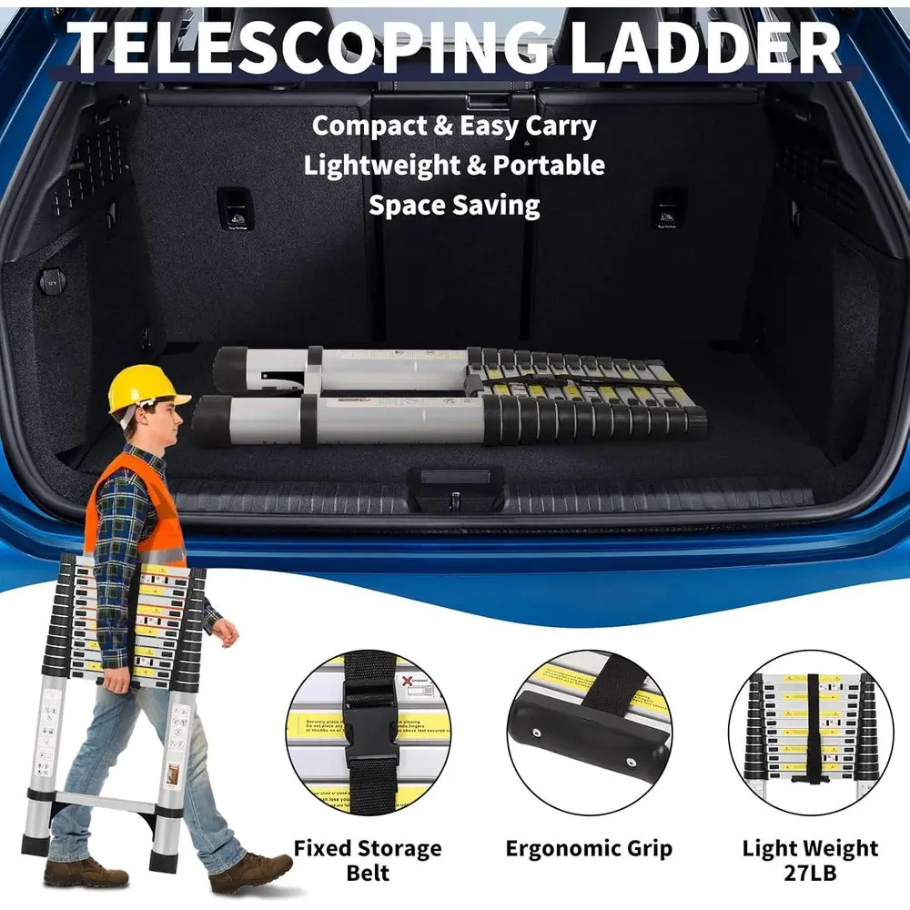 Telescoping Ladder 16.5T with Tool Tray, Collapsible Extension Ladder for Home, RV, and Attic Use
