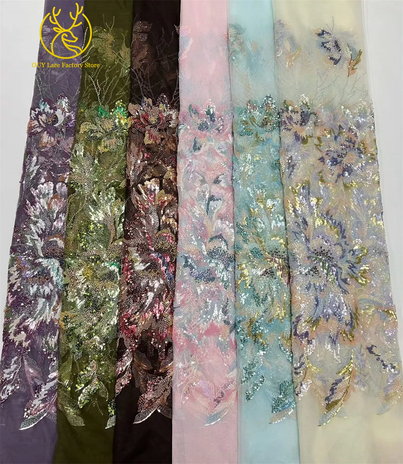 Neuer Stil Luxuriöser Afrikanischer Perlen-Spitzenstoff mit Großen Blumen 2026 Hochwertiger Nigerianischer Pailletten-Spitzenstoff für Brautkleider – Detail 17