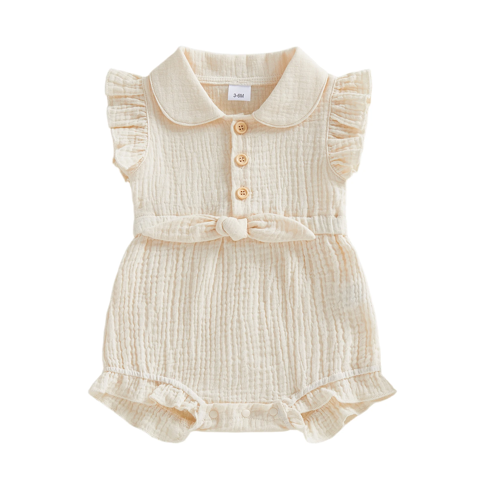 

Infant Floral Print Sleeveless Romper with Ruffle Collar and Bow Detail Baby Girl Summer Playsuit Jumpsuit