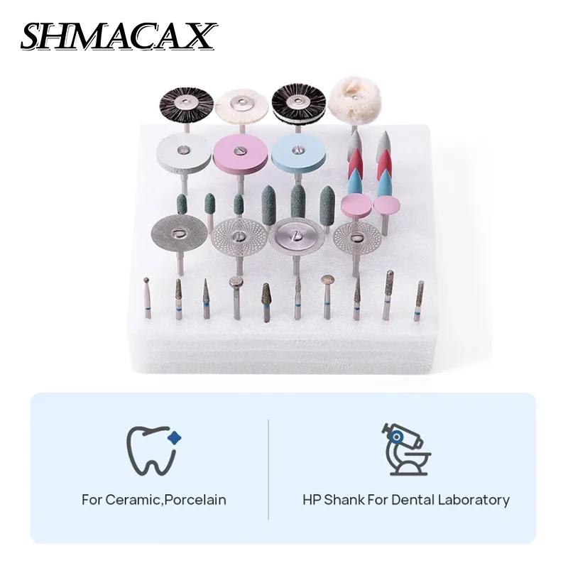 

35Pcs Dental Lab Polishing Kit Polisher Brushes For Grinding Ceramic Porcelain Diamond Burs Disc Low Speed
