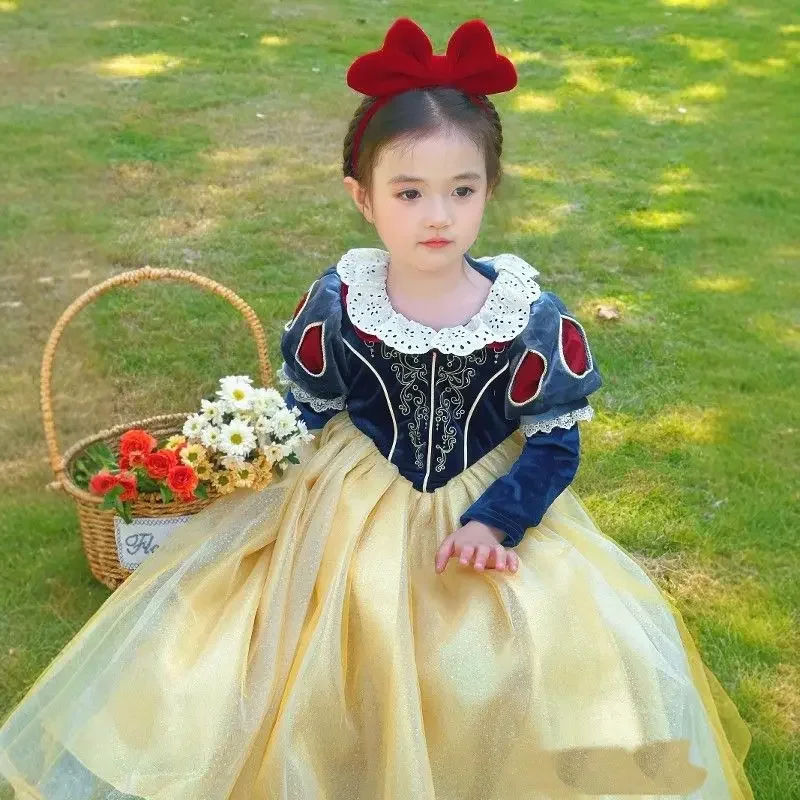 Spring Princess Mesh Dress for Girls Snow White Cosplay Fancy Costume Kids Carnival Christmas Birthday Party Children Clothing