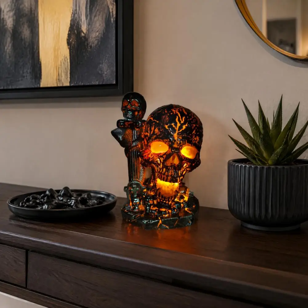 Halloween Table Lamp Witchy Room Accessories Skull Table Lamp Halloween Decor Glowing Skeleton Resin Figurine Night Light - view 5