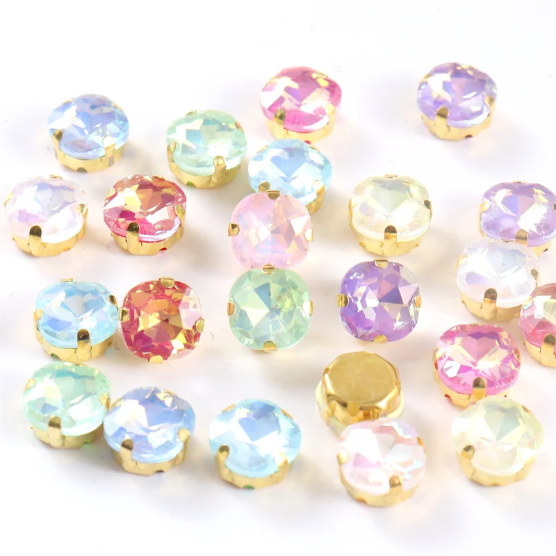 10mm Glitter Crystal Square glass sewing on Rhinestones with gold claw gemstone for Wedding Dress Shoes Bags DIY Trim