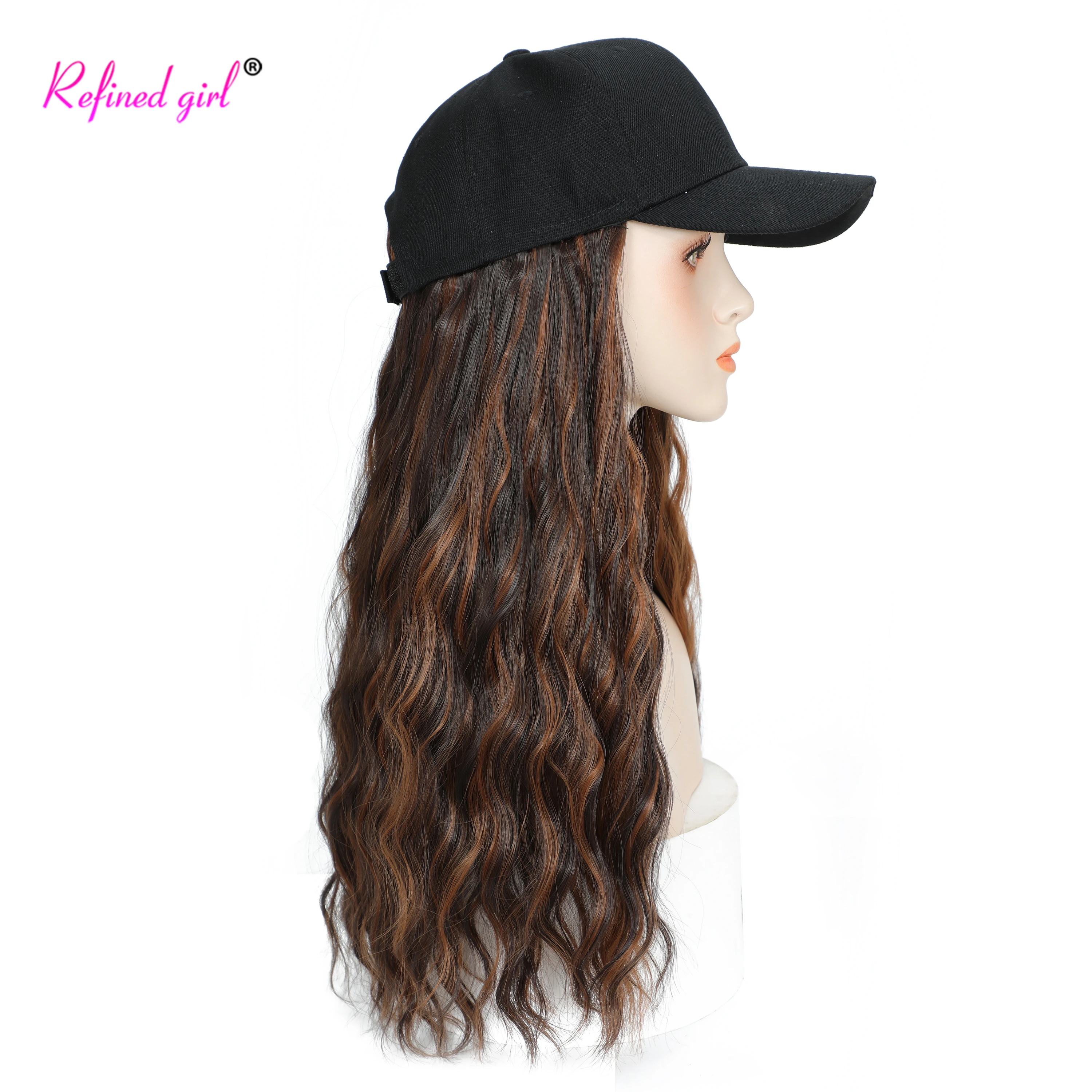 Baseball Cap With Mixed Brown Blonde Color Synthetic Hair Extensions Black White Hat Wig For Woman Girls