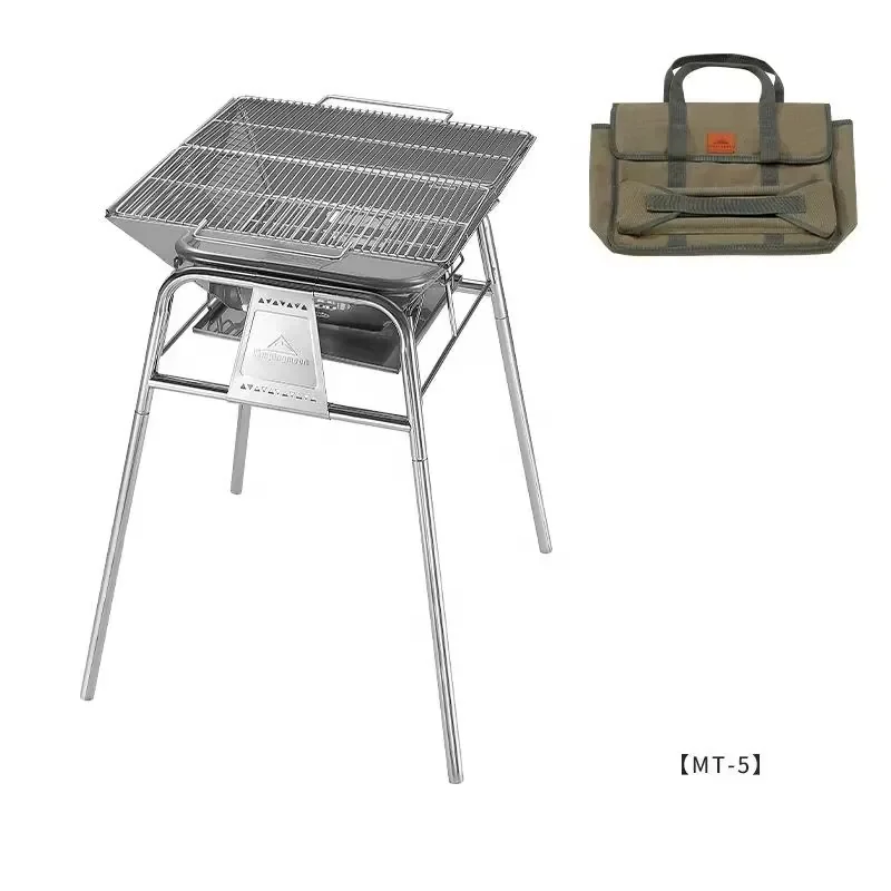 Standing BBQ Grill Portable Wood Stove Fire Pit Burner Charcoal Oven Outdoor 304 Stainless Steel Folding Grill With Storage