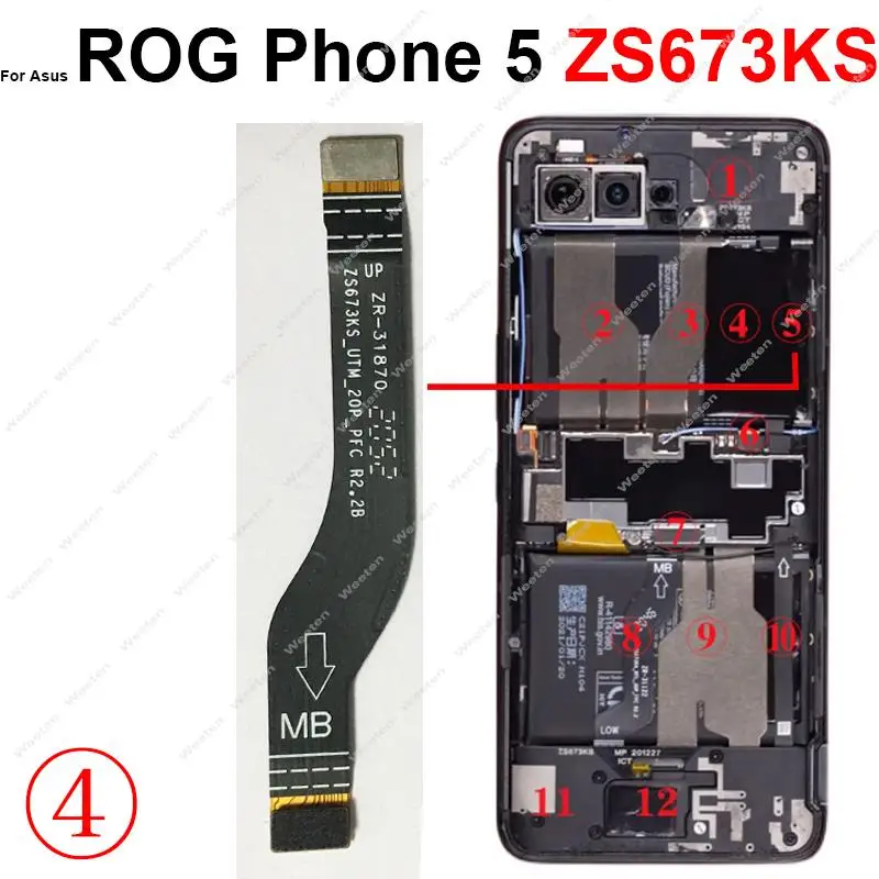 Altoparlante Telecamera posteriore Connessione NFC Scheda madre Connettore Scheda USB Ventola per impronte digitali Cavo flessibile di alimentazione