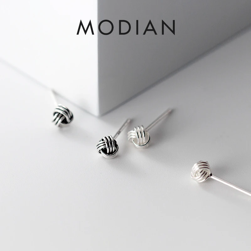 

Modian New Arrival Lovely Knotted Stud Earrings for Women Sterling Silver 925 Anti-Allergy Four Size Ear Pin Fine Jewelry Gift