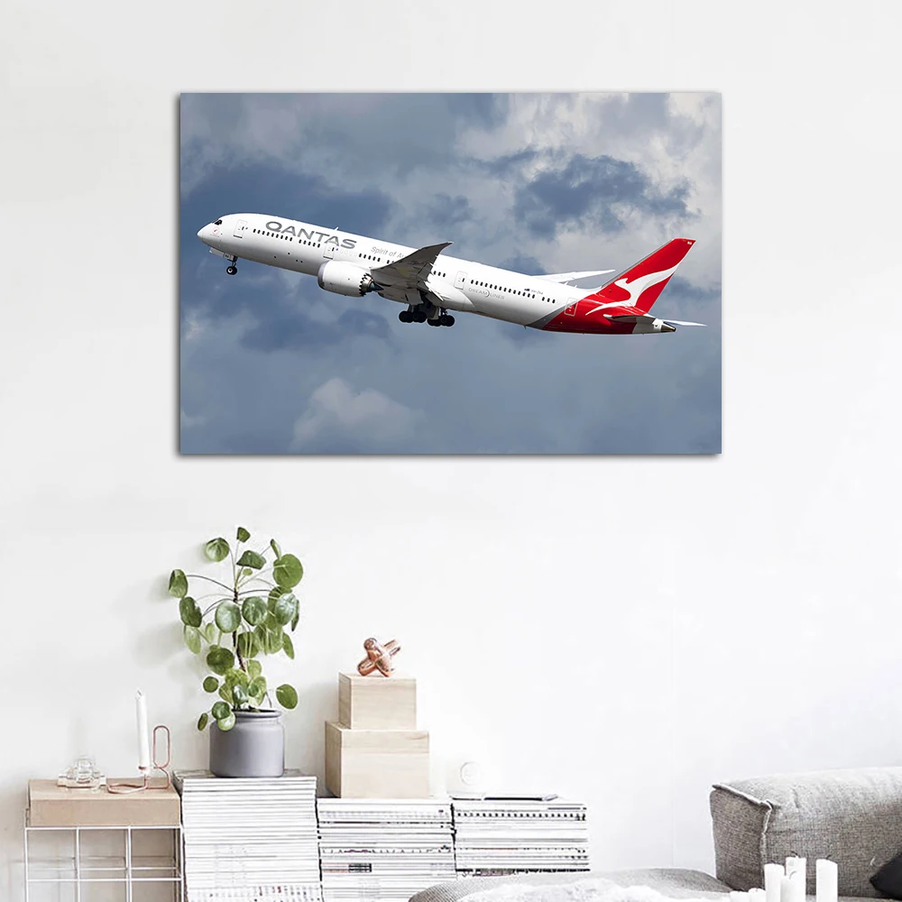 Airliner Boeing 787-8 Painting Wall Art Canvas Print Passenger Airplane Poster Home Decor Decorative Pictures for Living Room